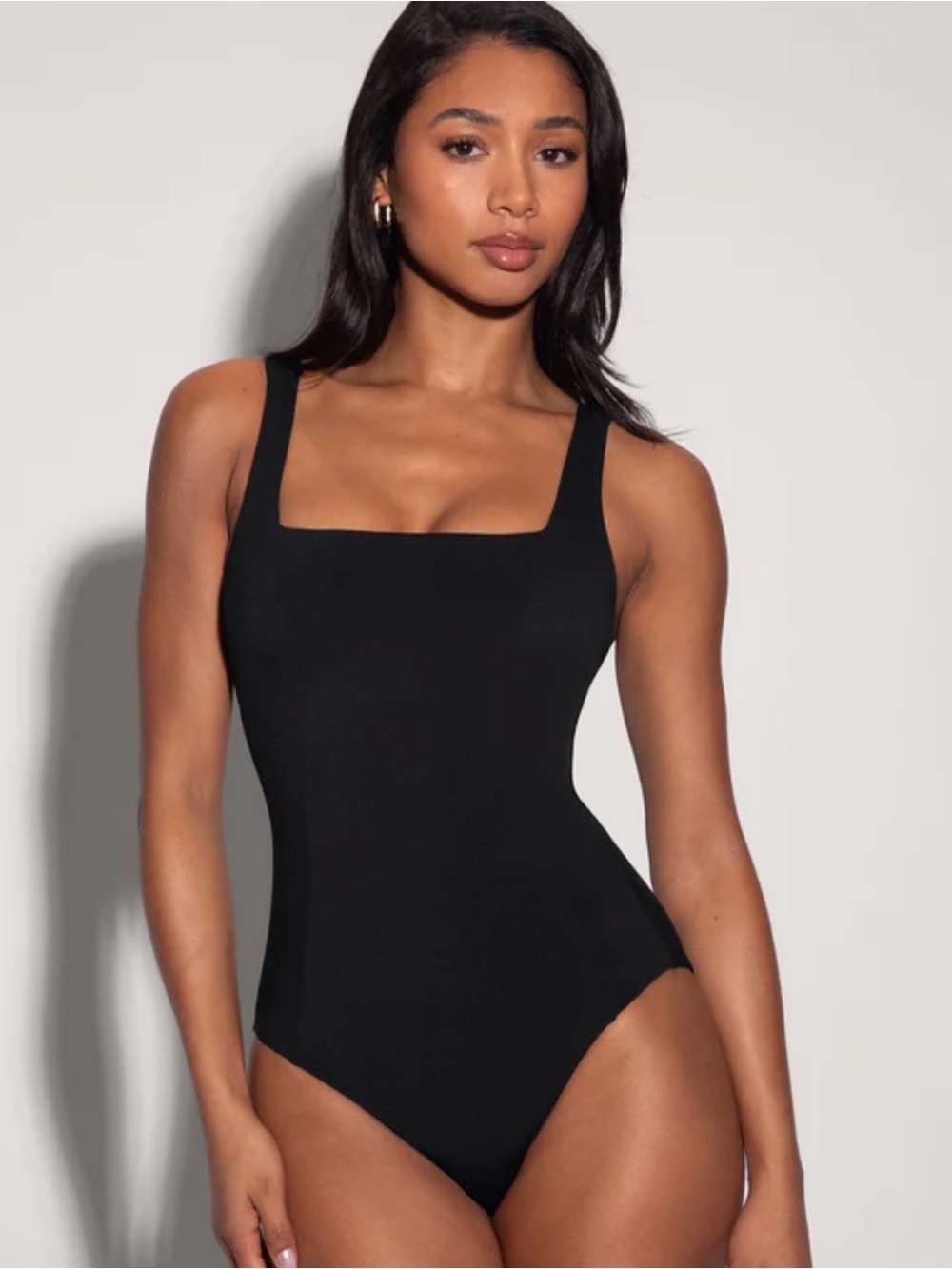 Ta3 Black Squarey Square-Neck Swimsuit
